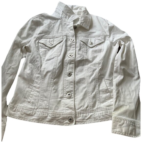 Style & Co White Jean Jacket Button Up Women’s Size Large - Picture 1 of 13